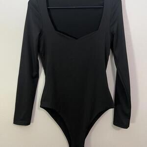Black Long Sleeved Heart Neck Bodysuit